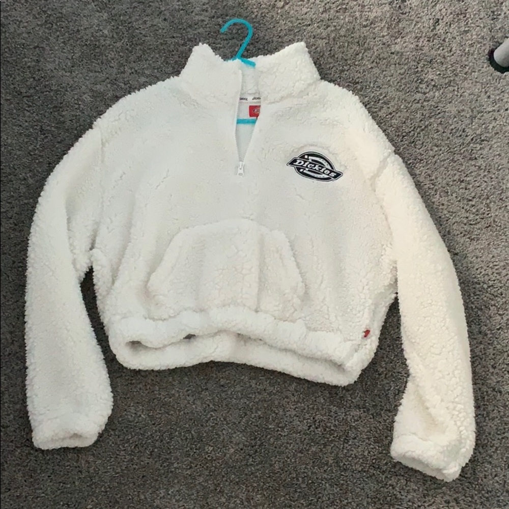 cropped half zip fluffy sweater
